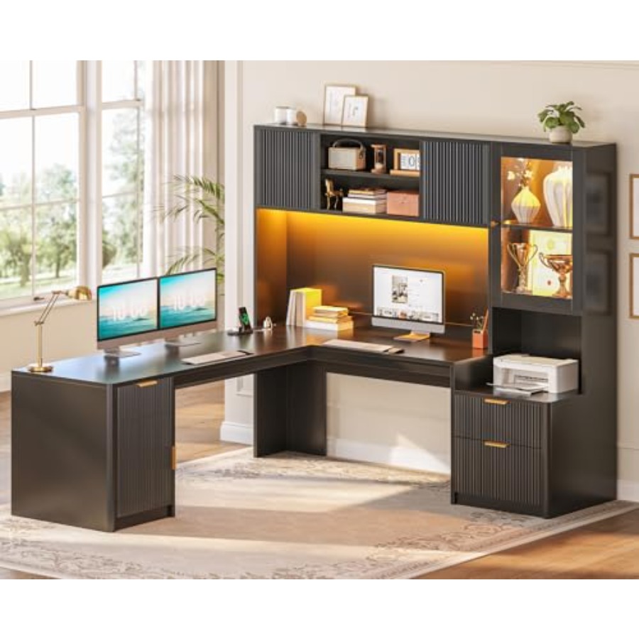 Gaming Desk With Hutch - Escritorio de esquina para ordenador con