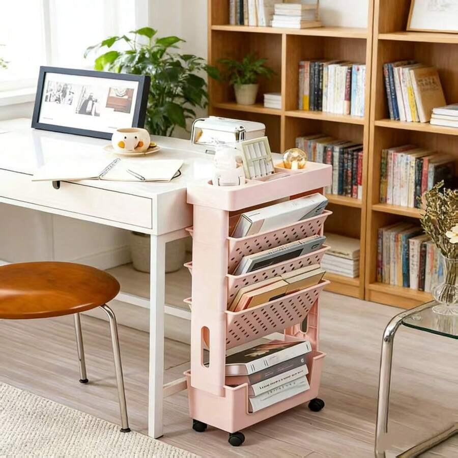 Bookshelf 5 Tier - Carrito de almacenamiento rodante de 5