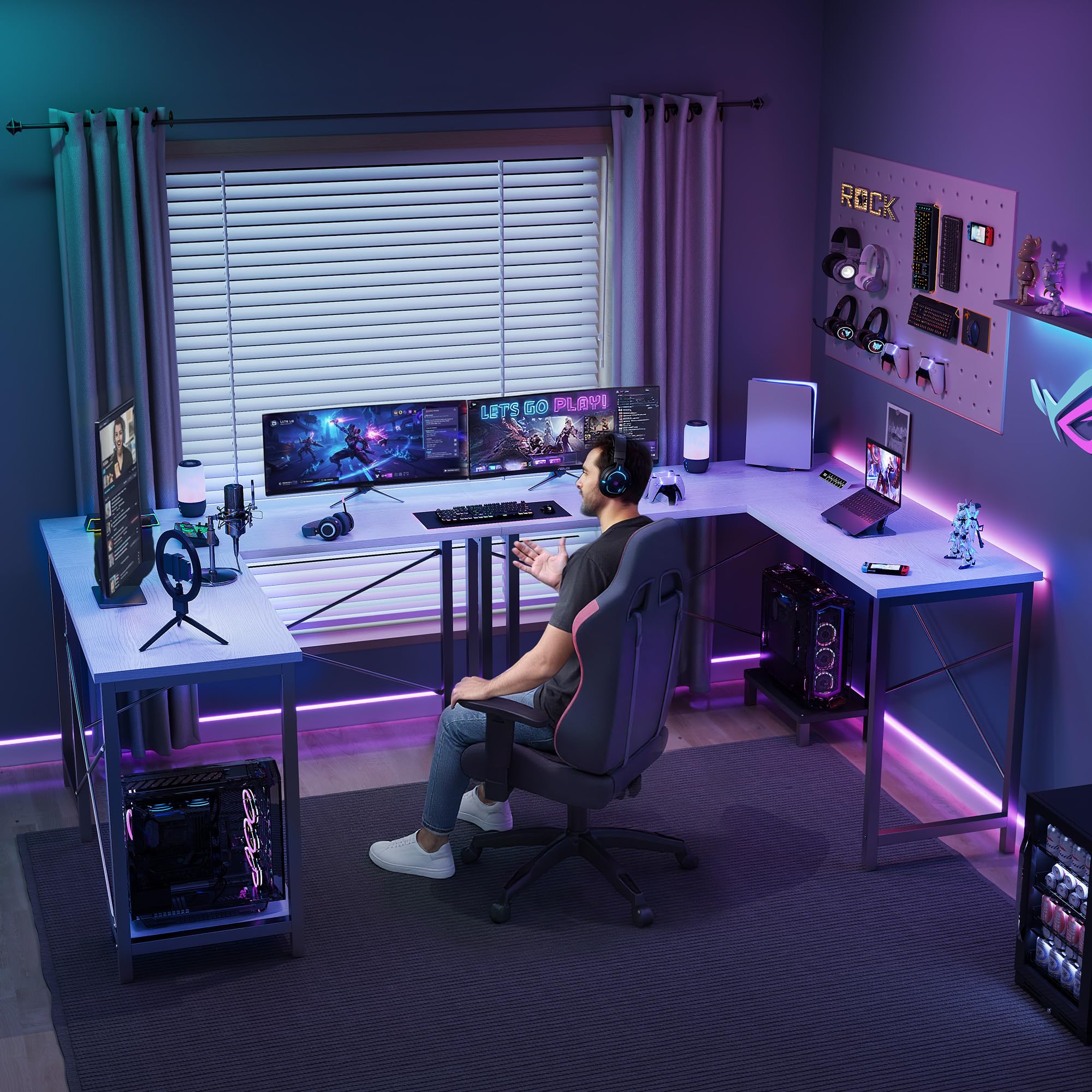 Escritorio en Forma de L JHK d - Gaming Desk With Hutch reseña y precio